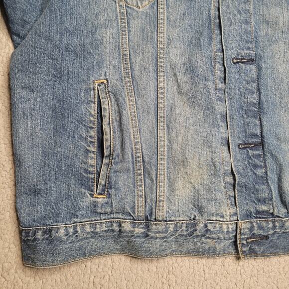 Levi's Trucker Jacket Mens XXL Blue Denim Red Tab Distressed Classic 723350009 - Picture 11 of 13
